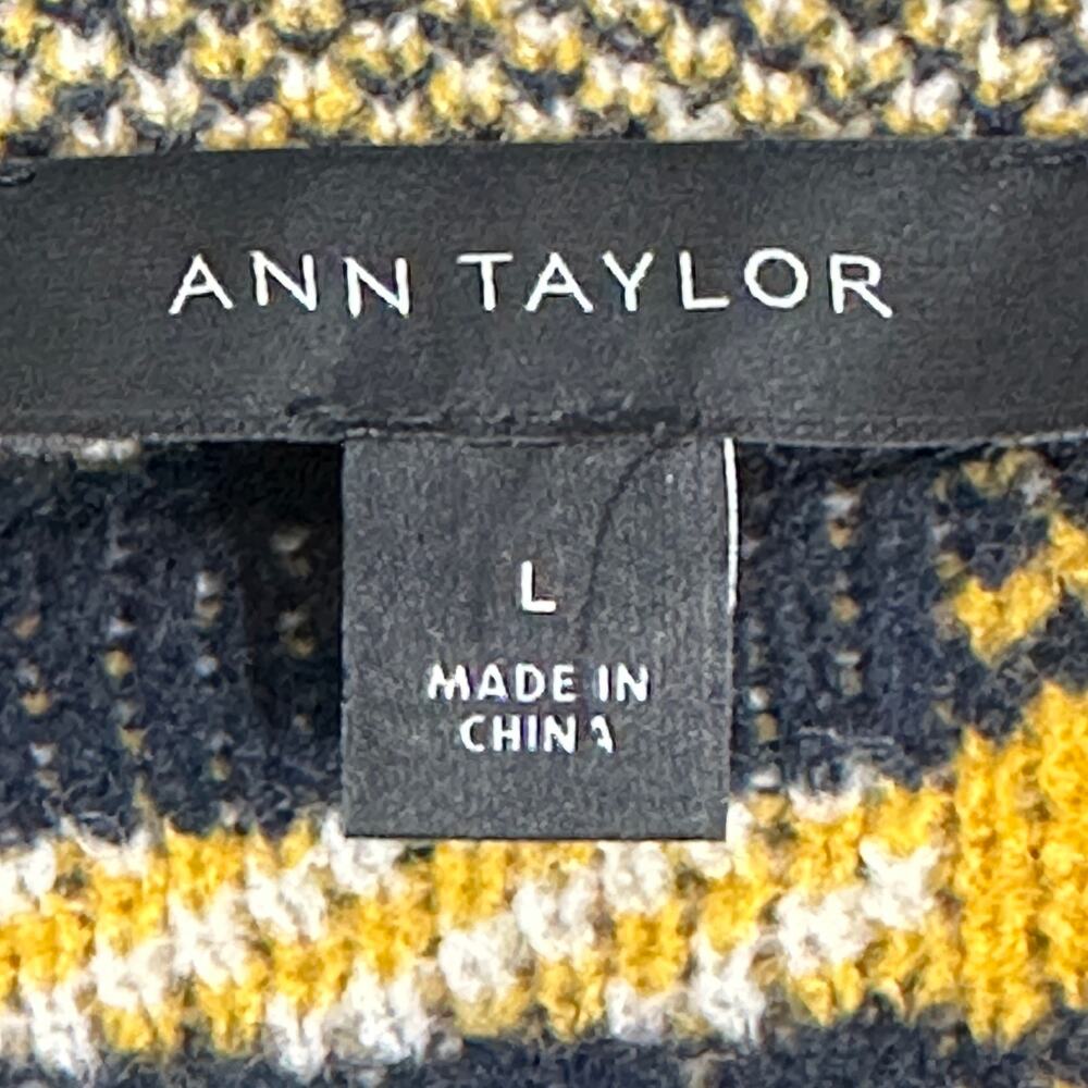 Ann Taylor Navy Plaid Turtleneck Sweater with Cream and Gold Accents - Picture 4 of 5